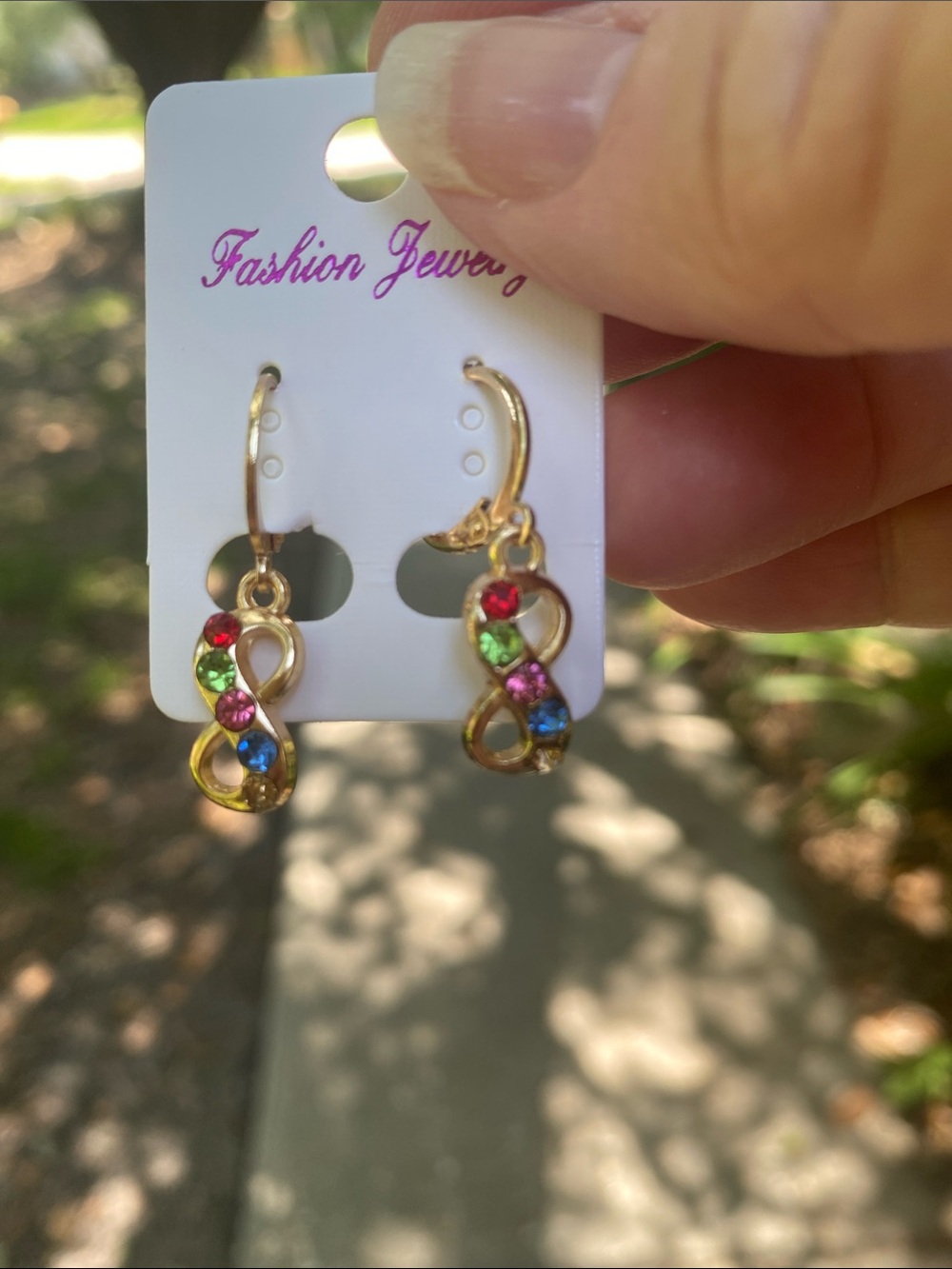 Fashion Jewelry Gold-Tone Infinity Earrings with Multicolor Stones